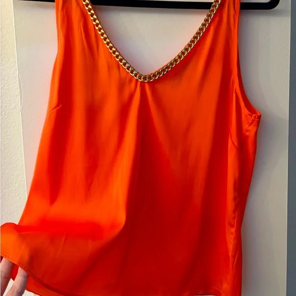 Generation Love Dallas Chain Tank Top Orange Gold Chain V-Neck Size Small - Picture 7 of 10